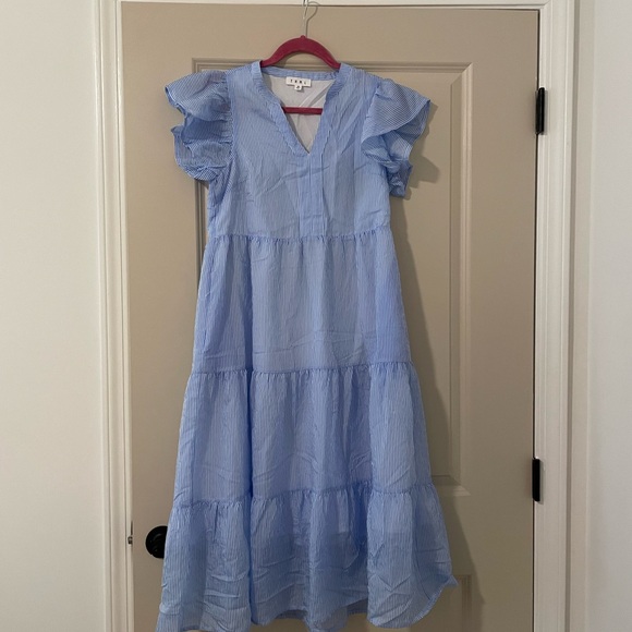 THML Blue Flutter Sleeve Tiered Sundress - Picture 1 of 5